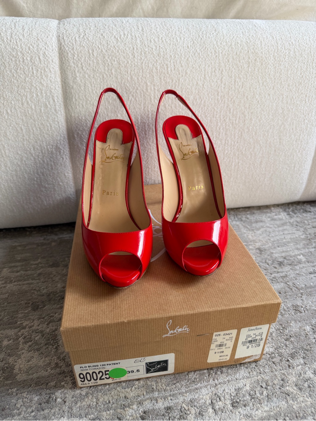 Christian Louboutin Red Patent Leather Peep-Toe Slingbacks